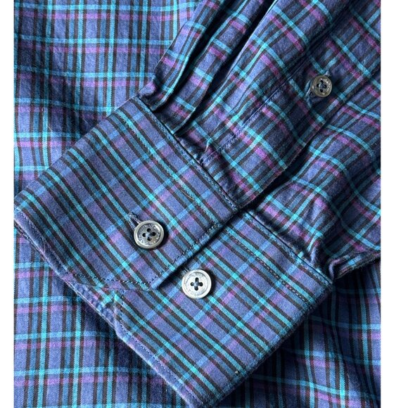 Bugatchi Shaped Fit Button Down Shirt Long Sleeve Blue Plaid Mens Sz Small - Picture 7 of 9